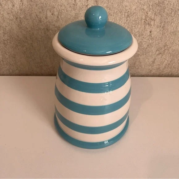 Grace’s Pantry Striped Ceramic Storage Cookie Jar with lid in Blue and White - Picture 2 of 10